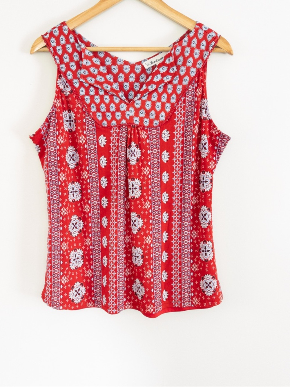 Tantrums Red & Blue Mixed Floral Print Crochet Trim Tank Americana Large